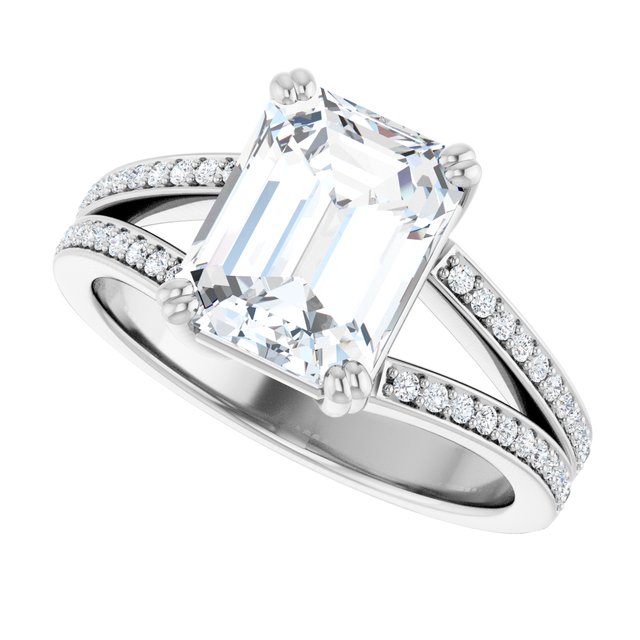 14K White 3.07 CTW Emerald Engagement Ring Twin-Prong Setting