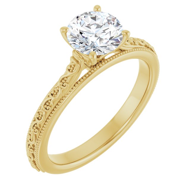 14K Yellow 1.00 Ct Round Solitaire Sculptural Engagement Ring