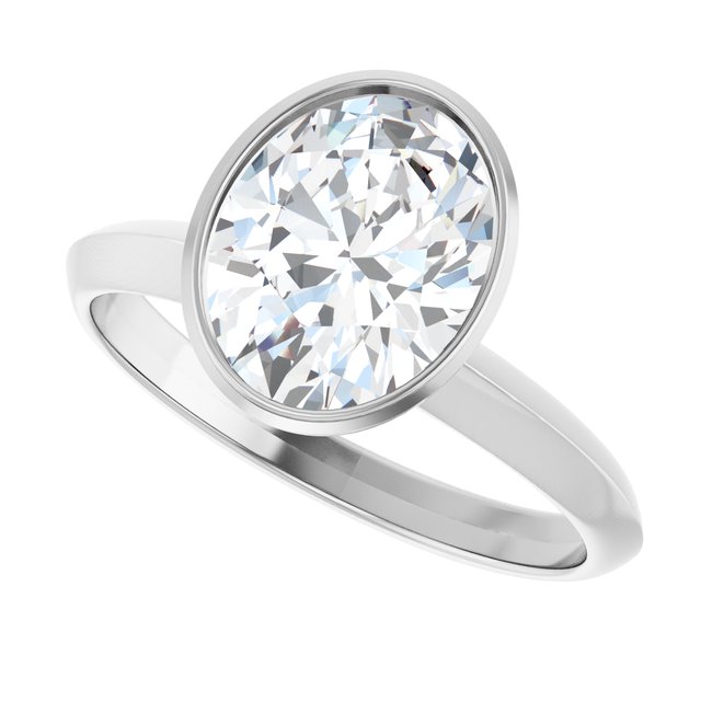 14K White 1.80 Ct Oval Engagement Ring Bezel-Set Setting