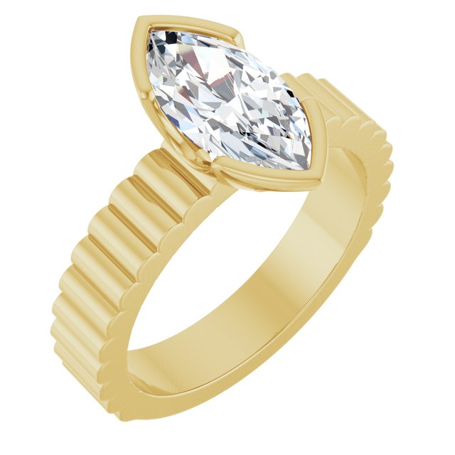 14K Yellow 1.60 Ct Marquise Half-Bezel Solitaire Engagement Ring