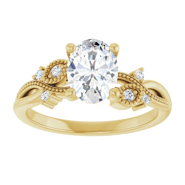 14K Yellow 1.17 CTW Oval Accented Floral Engagement Ring