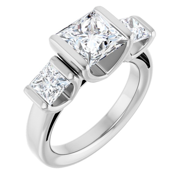14K White 3.15 CTW Square Engagement Ring Bar-Set Setting