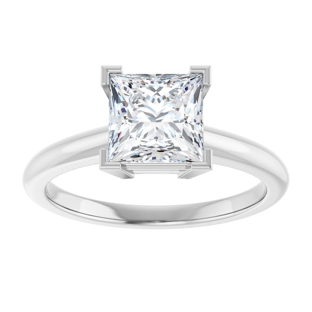 14K White 1.78 Ct Square Engagement Ring V-Prong Setting