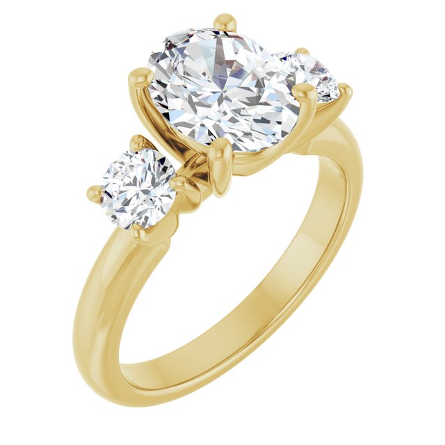 14K Yellow 2.43 CTW Oval & Round Three-Stone Engagement Ring