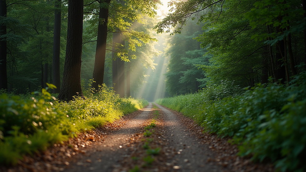 Eye-level view of a tranquil forest path