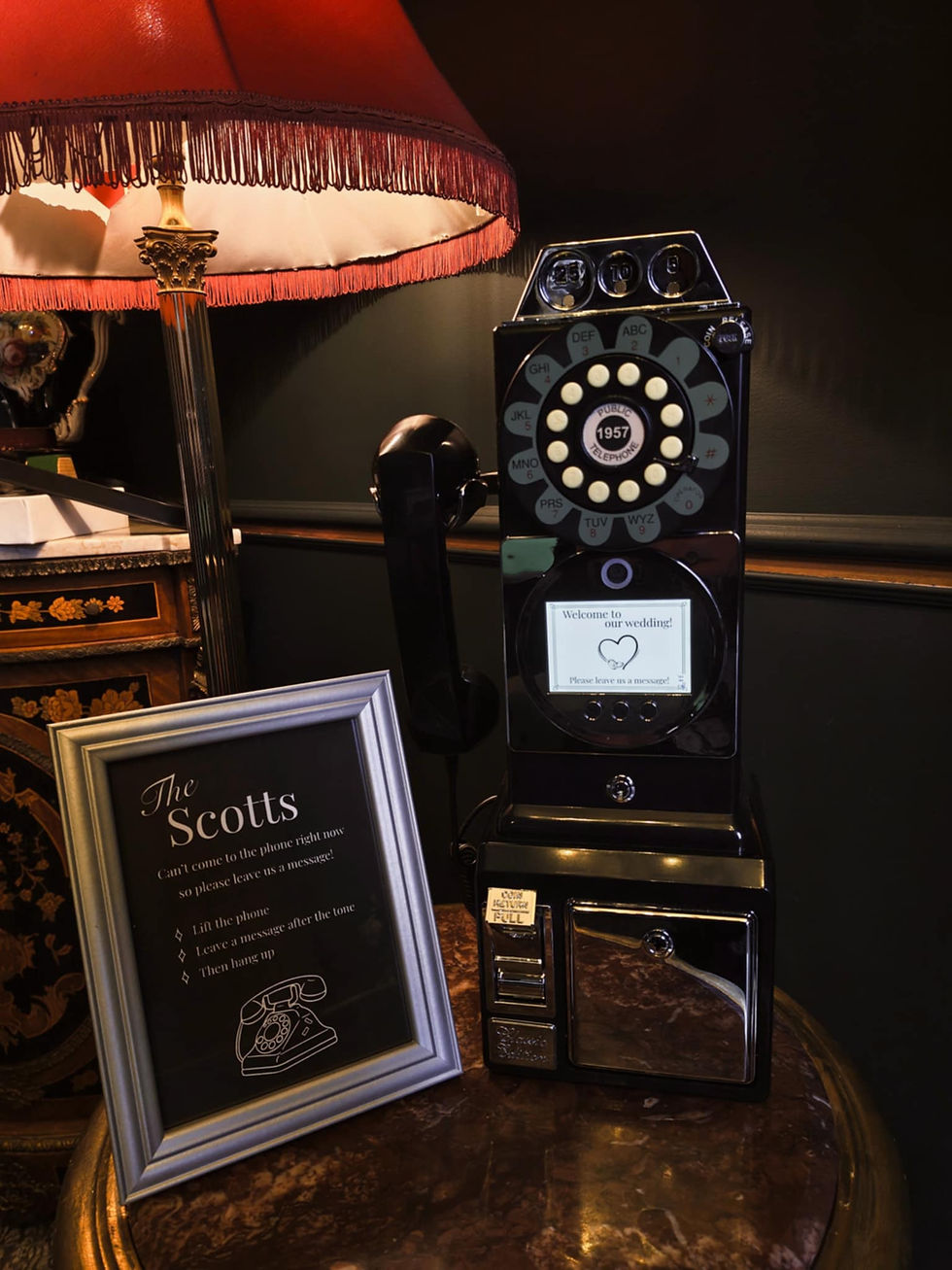 A 1950's american payphone style video guestbook phone.