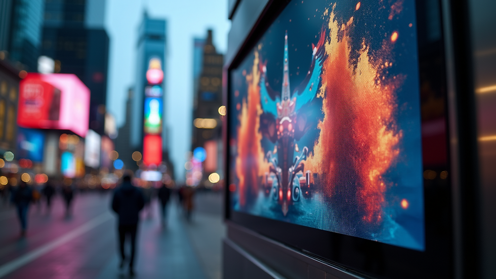 Eye-level view of a digital billboard displaying a vibrant advertisement