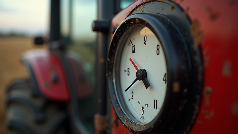 Close-up of mechanical hour meter on agricultural machinery