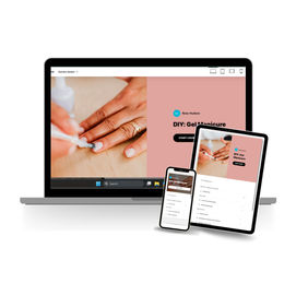 Computer, tablet, and phone displaying images of eLearning courses.