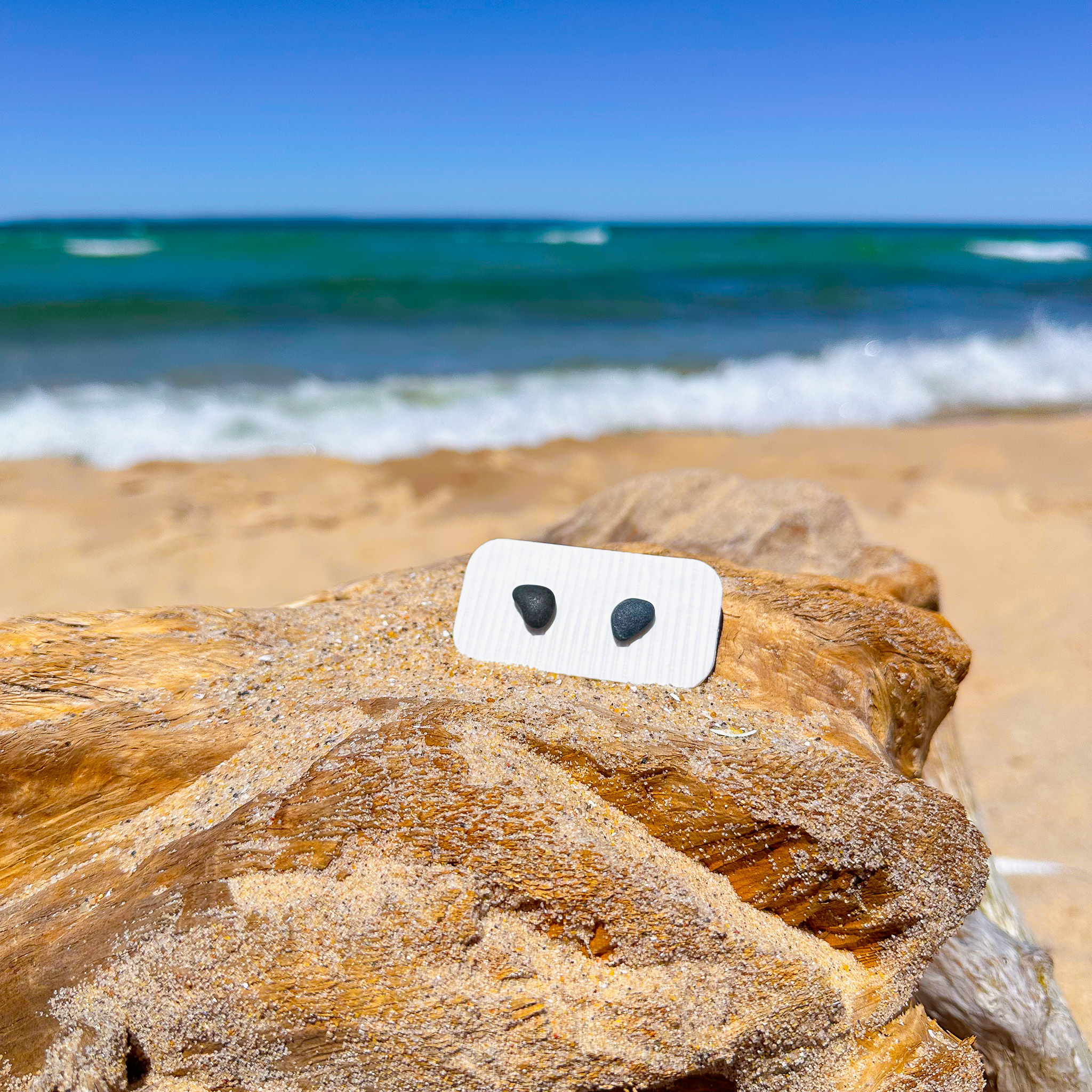 Black Pearl Trillion Basalt Studs
