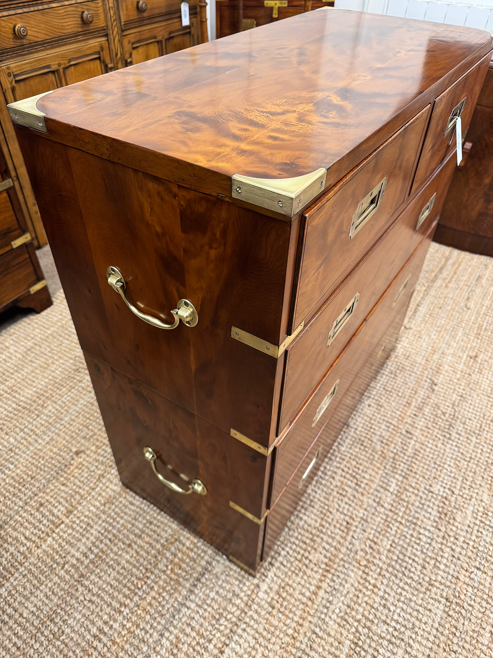 Thumbnail: Vintage Yew Campaign Style Chest of Drawers