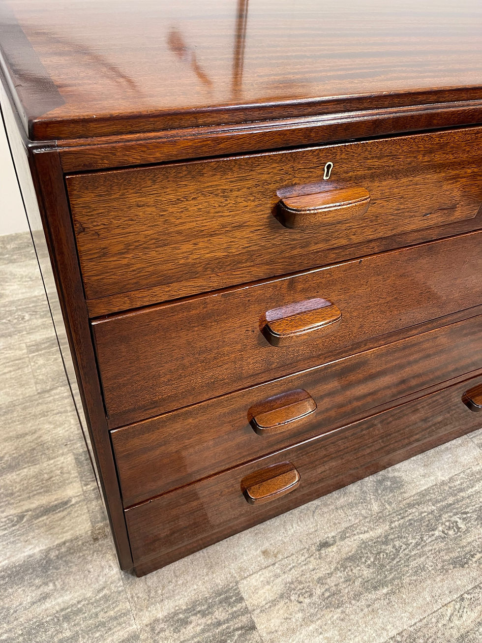 Thumbnail: Flamed Mahogany Air Ministry Chest of Drawers 