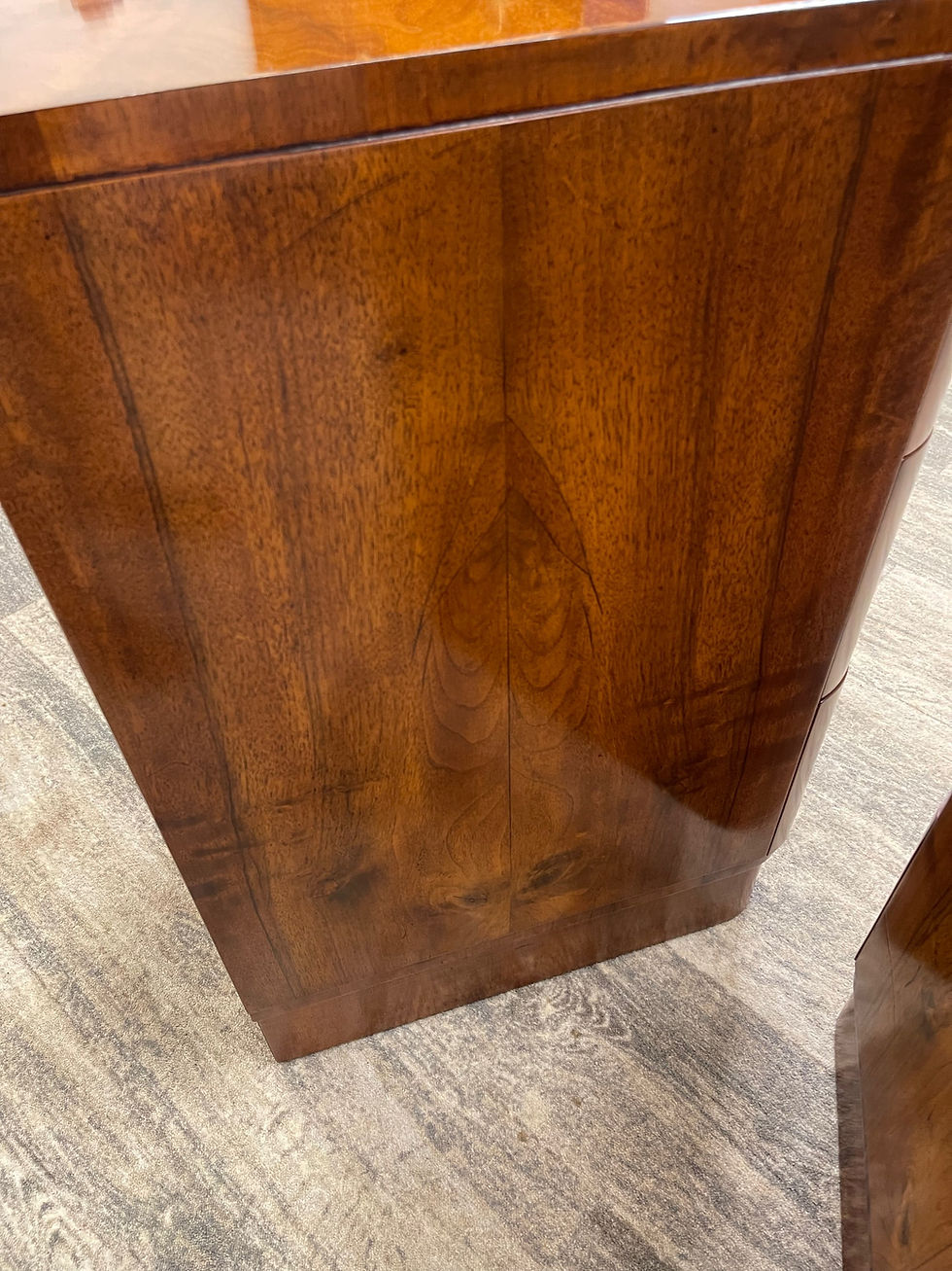 Thumbnail: Pair of Golden Walnut Art Deco Bedside Drawers 