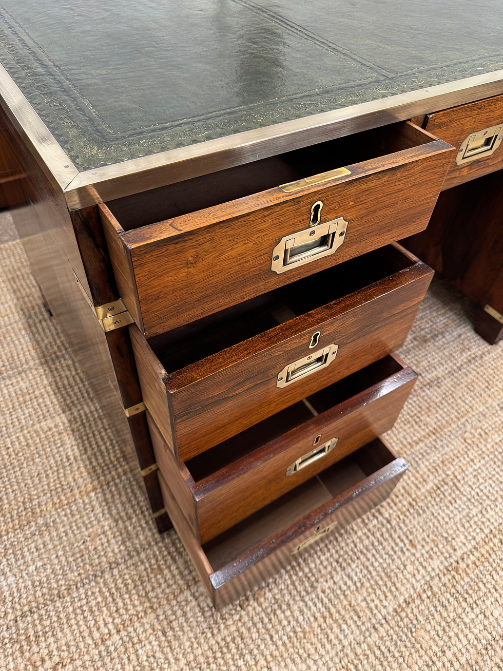 Thumbnail: Vintage Campaign Style Rosewood Pedestal Desk