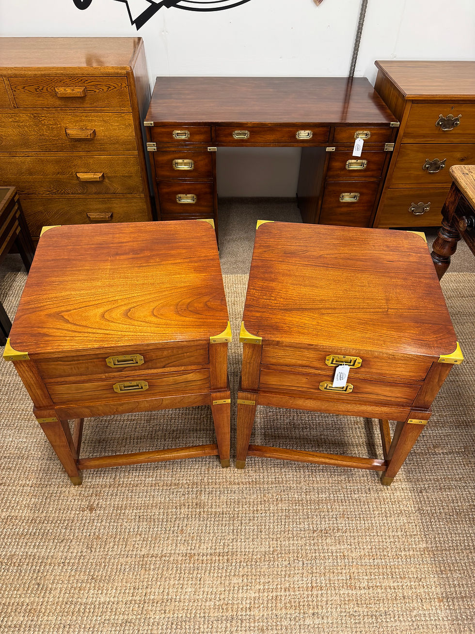 Thumbnail: Pair of Campaign Style Hardwood Bedside Tables 