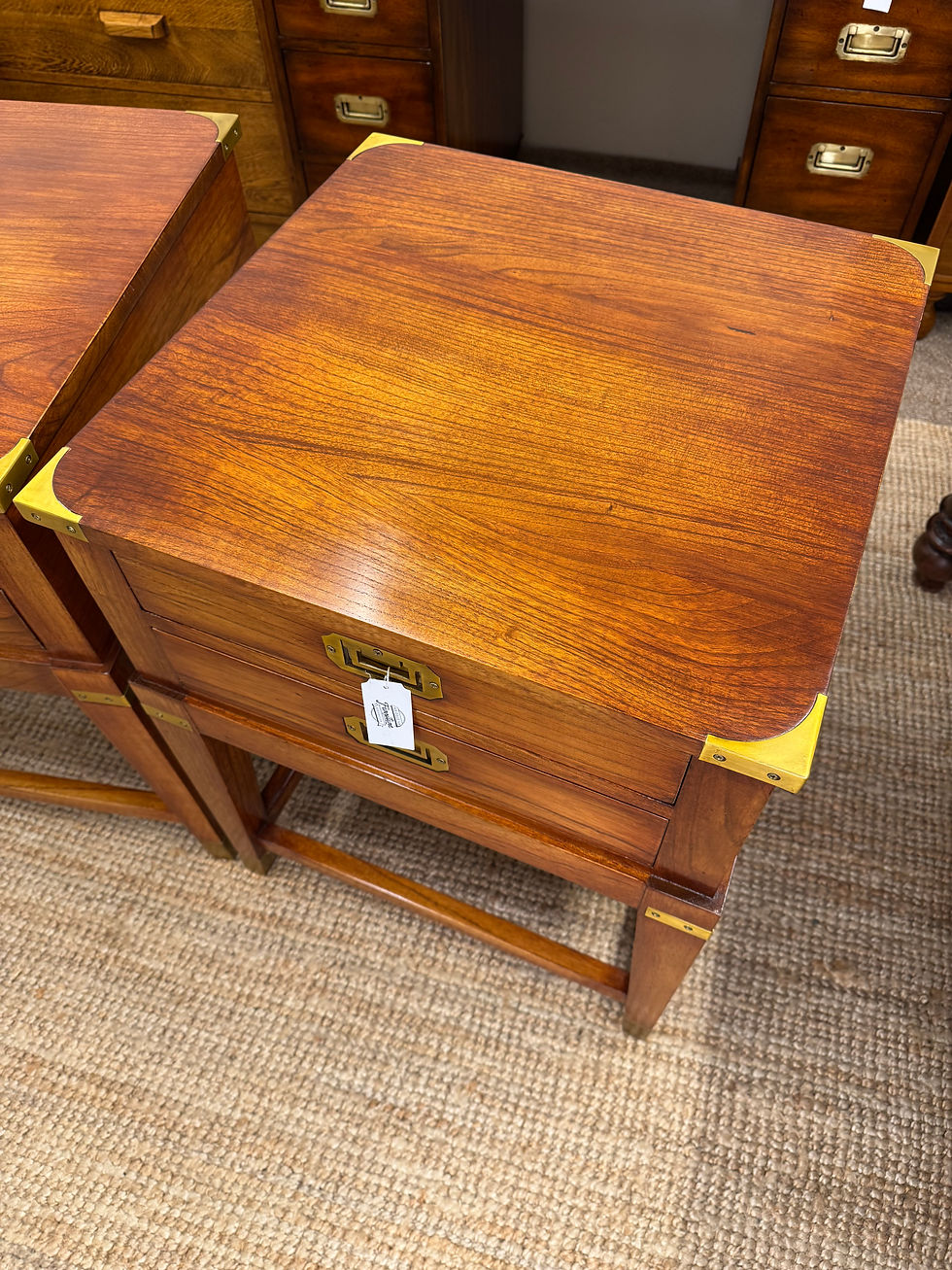 Thumbnail: Pair of Campaign Style Hardwood Bedside Tables 