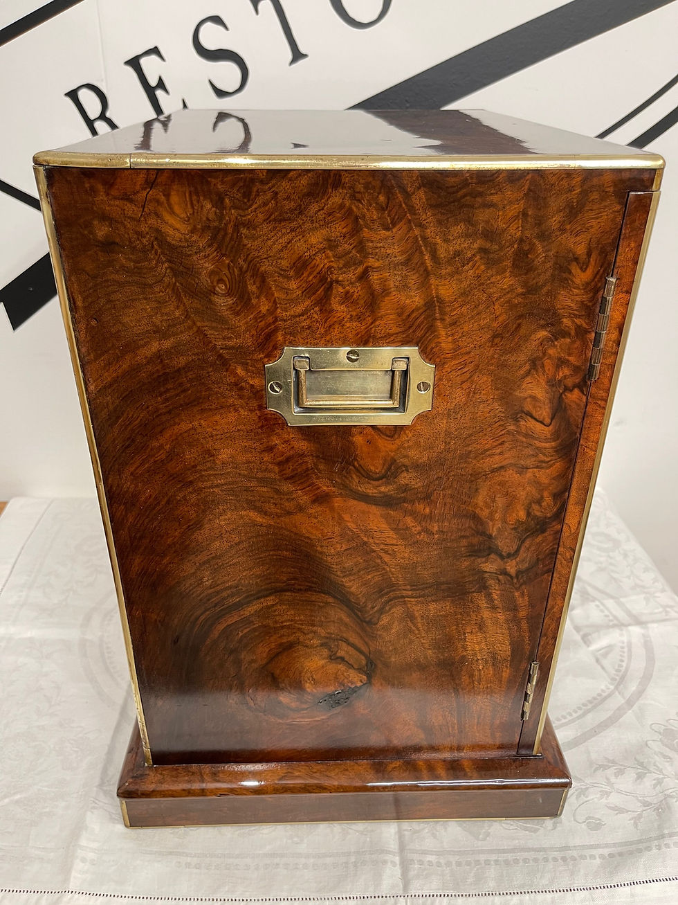 Thumbnail: 19c Burr Walnut & Brassware Humidor 