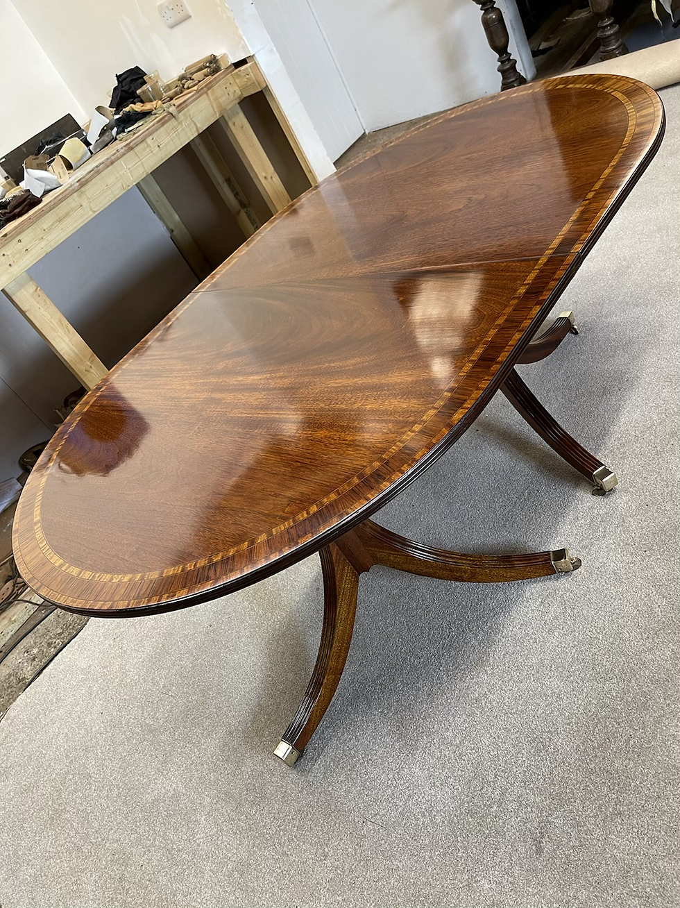 Thumbnail: Twin Pedestal Inlaid Mahogany Dining Table