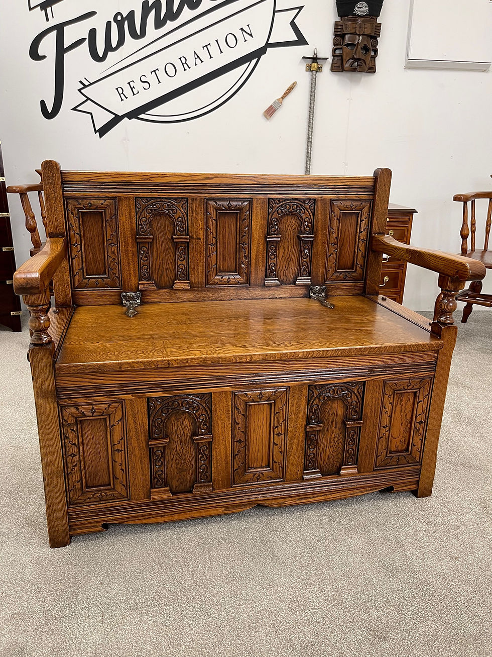 Thumbnail: Vintage Carved Oak Settle