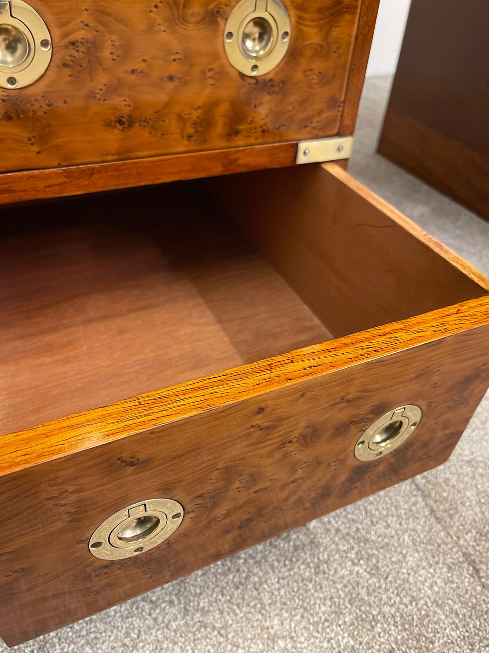 Thumbnail: Leather Top Burr Yew Wood Campaign Style Pedestal Desk 