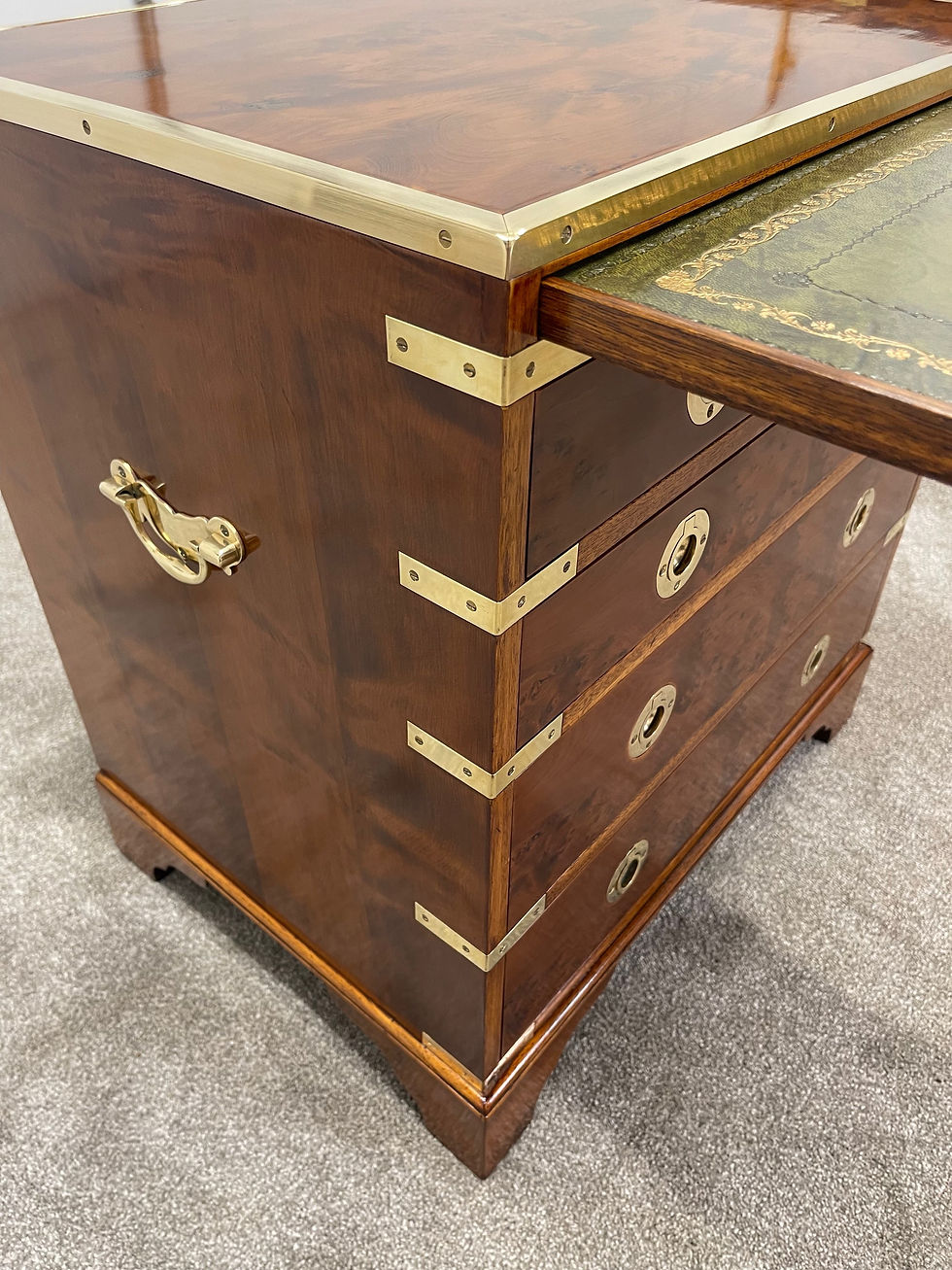 Thumbnail: Vintage Brassbound Burr Yew Wood Campaign Style Chest of Drawers