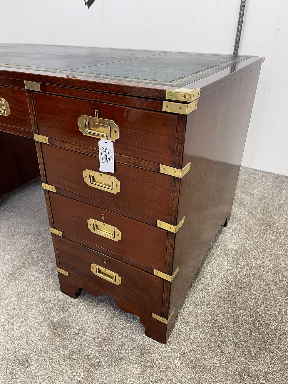 Thumbnail: George V Leather Top Mahogany & Brassware Campaign Pedestal Desk