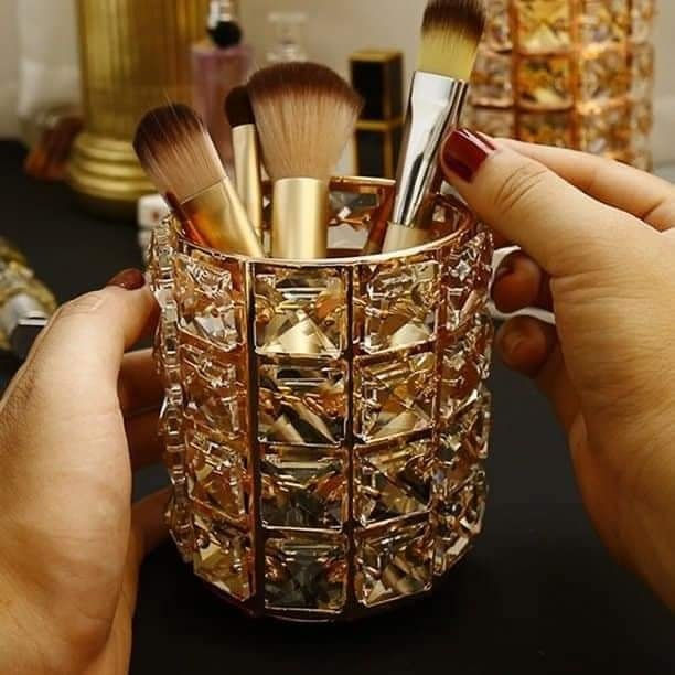 Thumbnail: 4 grid crystal makeup brush holder storage box