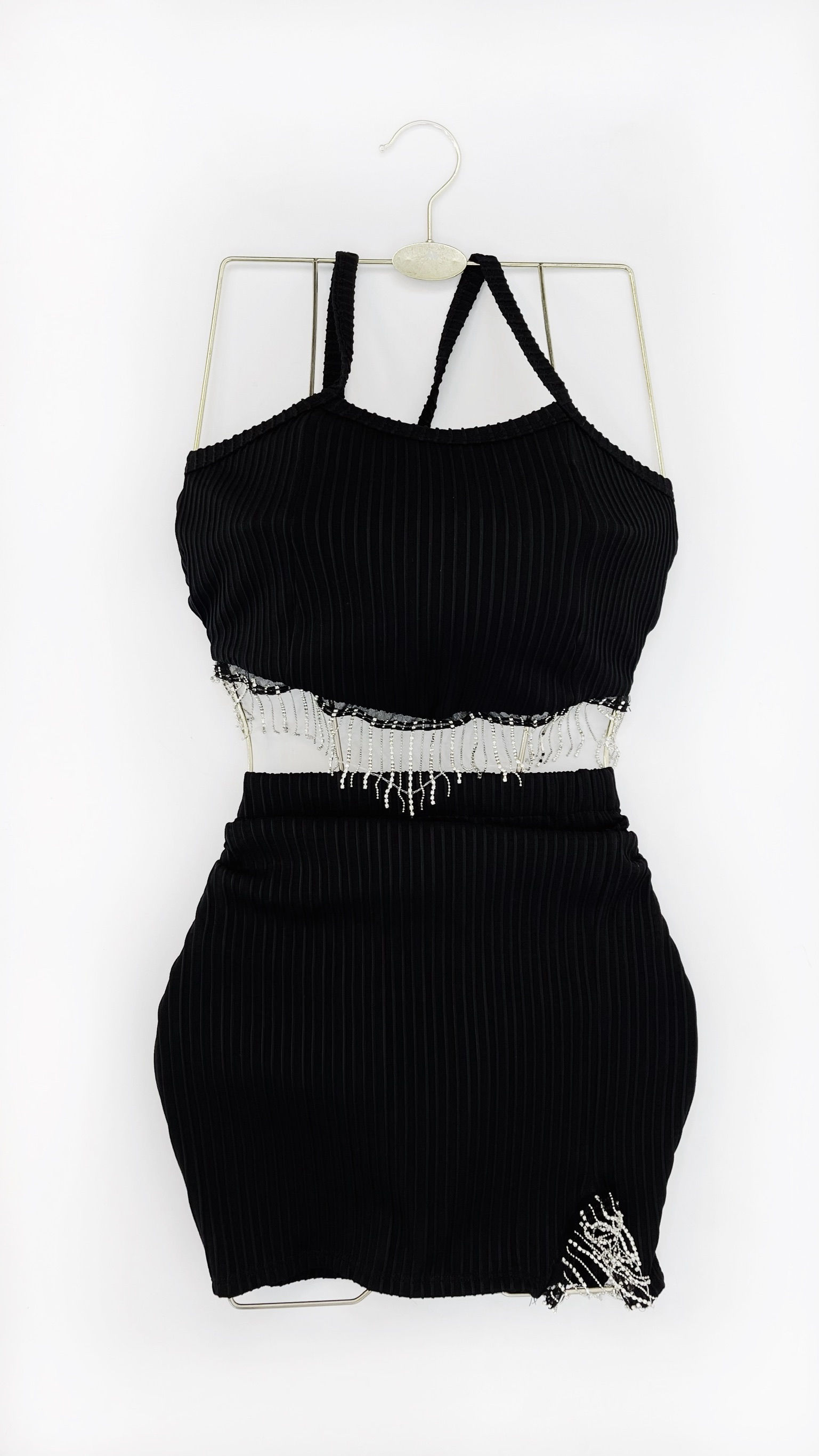 conjunto franja strass 