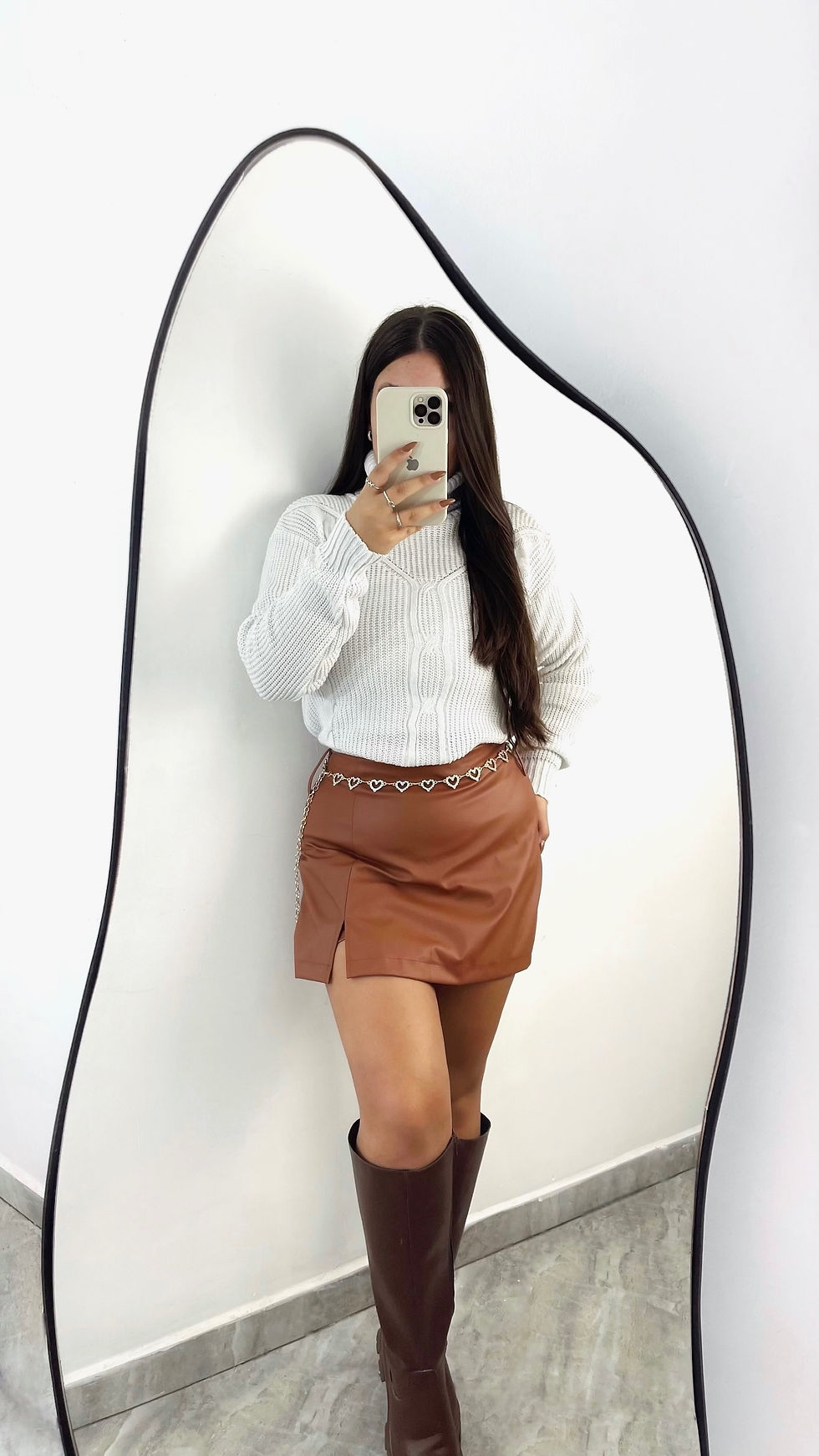 Miniatura: shorts saia com fenda em couro eco 