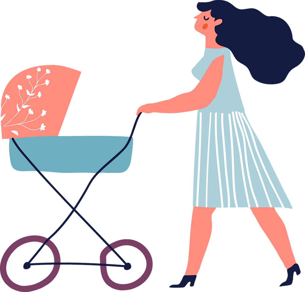 Femme poussant une poussette