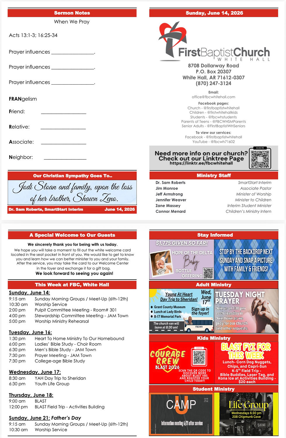 Bulletin for Sunday, June 15, 2026