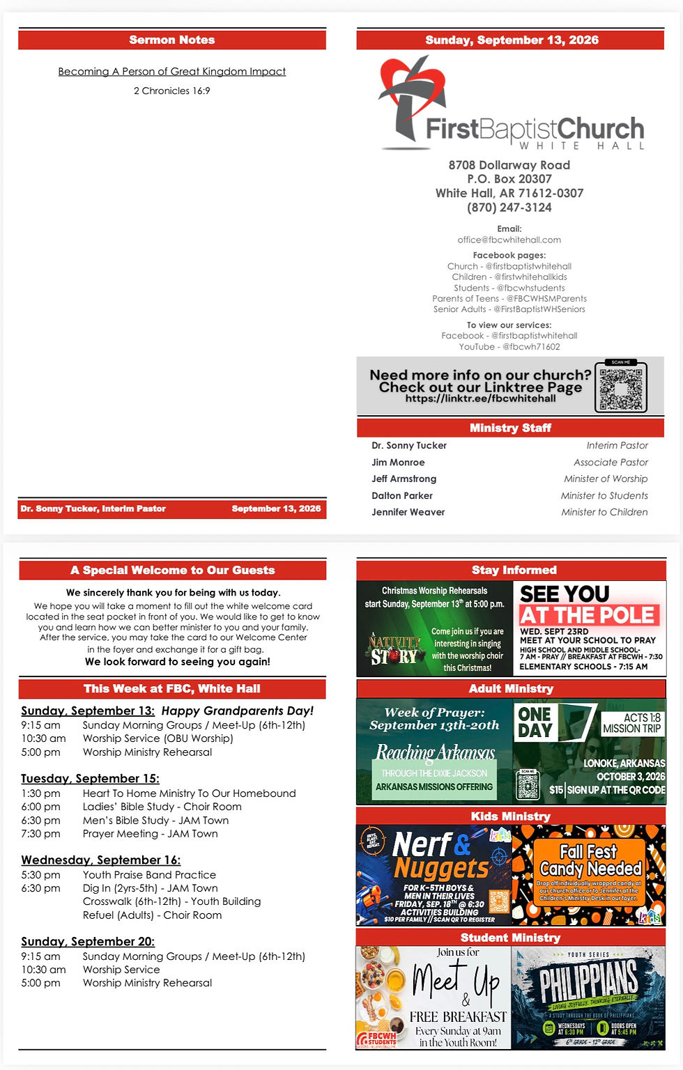 Bulletin for Sunday, September  13, 2026