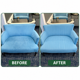 Commercial sofa cleaning before and after in Essex using professional upholstery cleaning equipment.