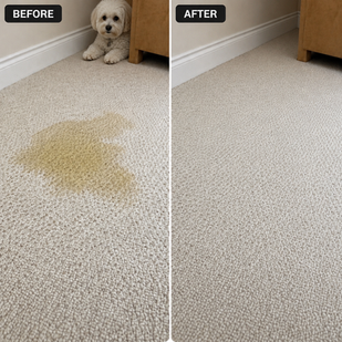 Emergency carpet cleaning and pet urine stain removal in Colchester with deep odour treatment and fast drying results