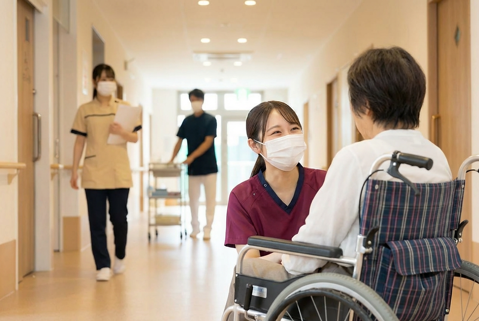 入居者様と目の高さを合わせてお話しされる様子に、とても和やかさを感じることができました。