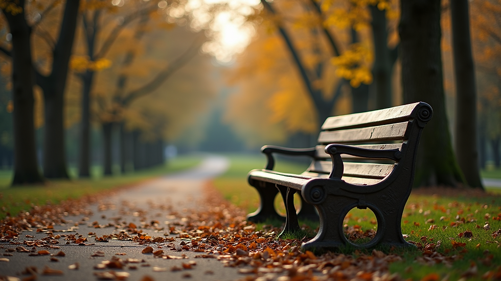 Close-up view of an empty park bench surrounded by trees