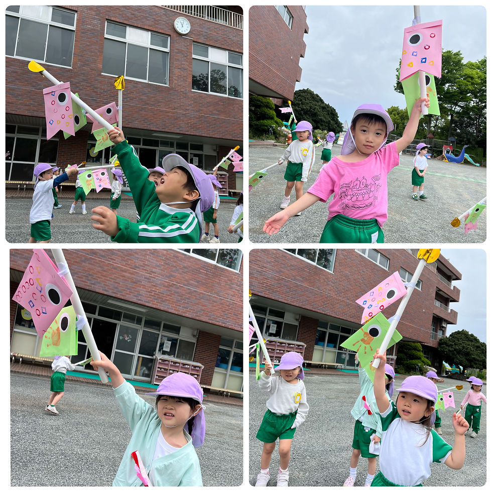 園庭で歌を歌いながら元気いっぱい泳がせました