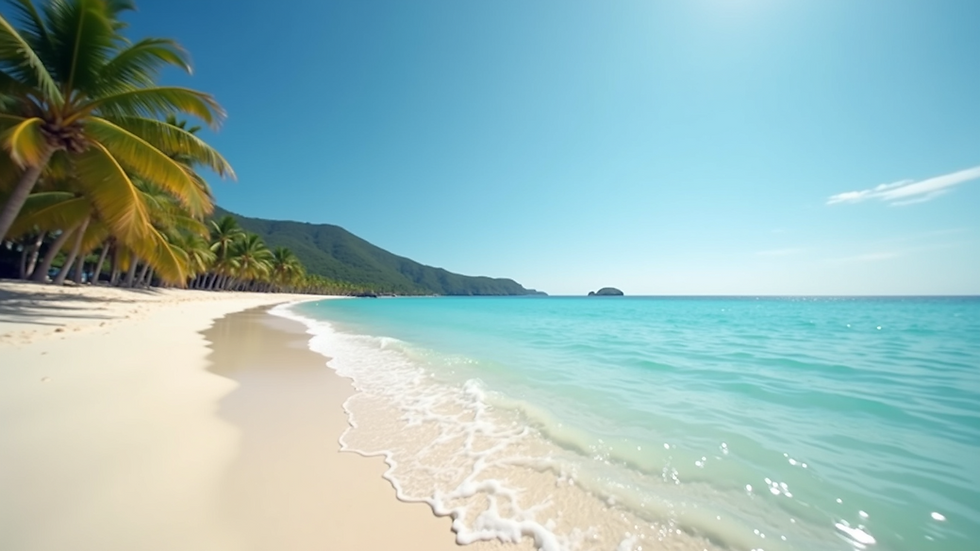 Eye-level view of a pristine beach with crystal clear waters
