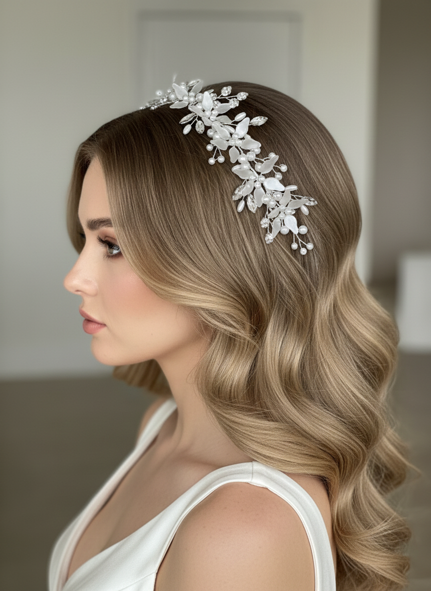 İncili sedef gelin saç aksesuarı