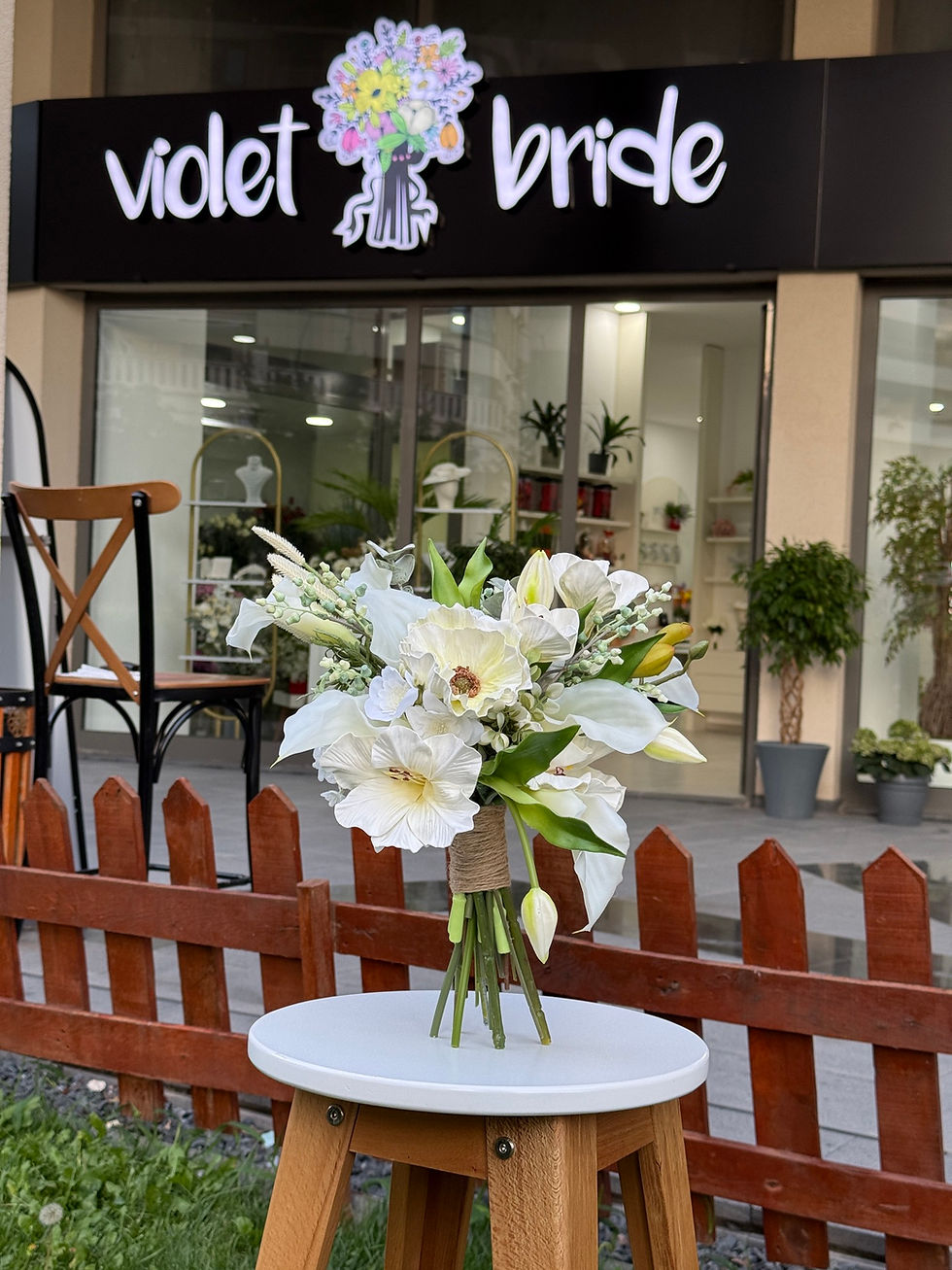 Küçük resim: Violet Bride Blanc yapay gelin buketi tüm açı beyaz çiçek kompozisyonu