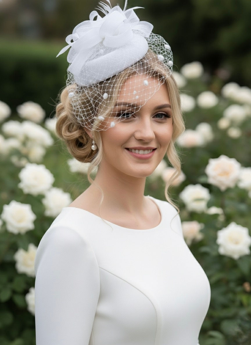 Beyaz Vualet Nikah Aksesuarı ve Şapkası