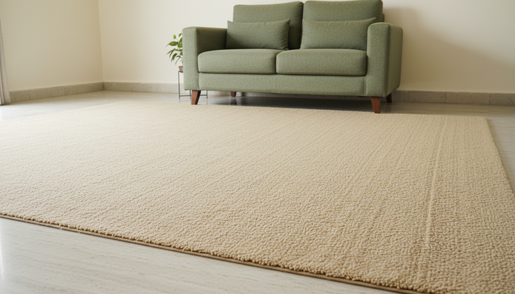 Wide-angle view of a freshly cleaned carpet in a Lucknow living room.