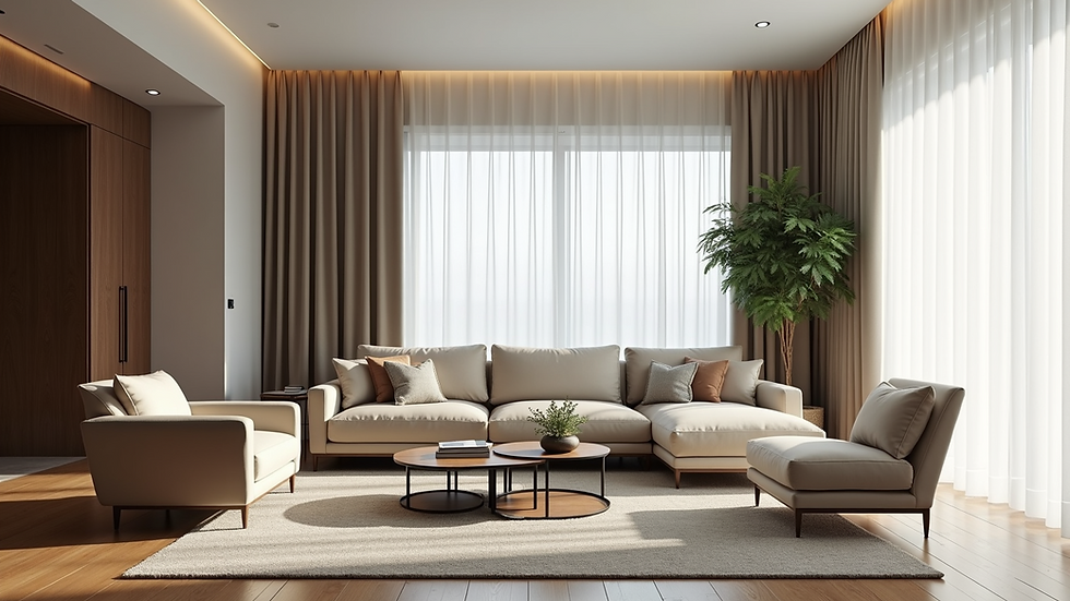 Eye-level view of a beautifully designed living room with modern furniture