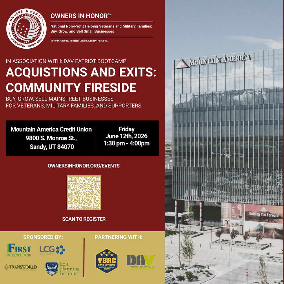 Salt Lake City, Utah | Owners in Honor™ Community Fireside: Acquisition and Exit Planning
