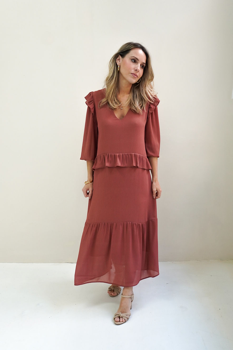 Miniatura: Vestido MAGNOLIA midi soltinho 2 lados manga 3/4 - Rosa Vintage
