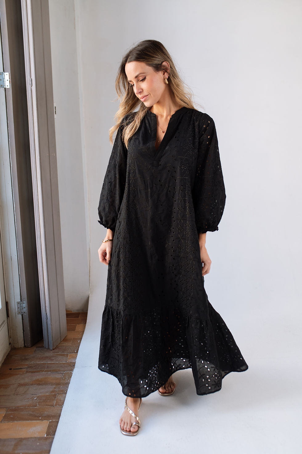 Miniatura: Vestido PATRICIA midi soltinho manga 3/4 - Laise Preto