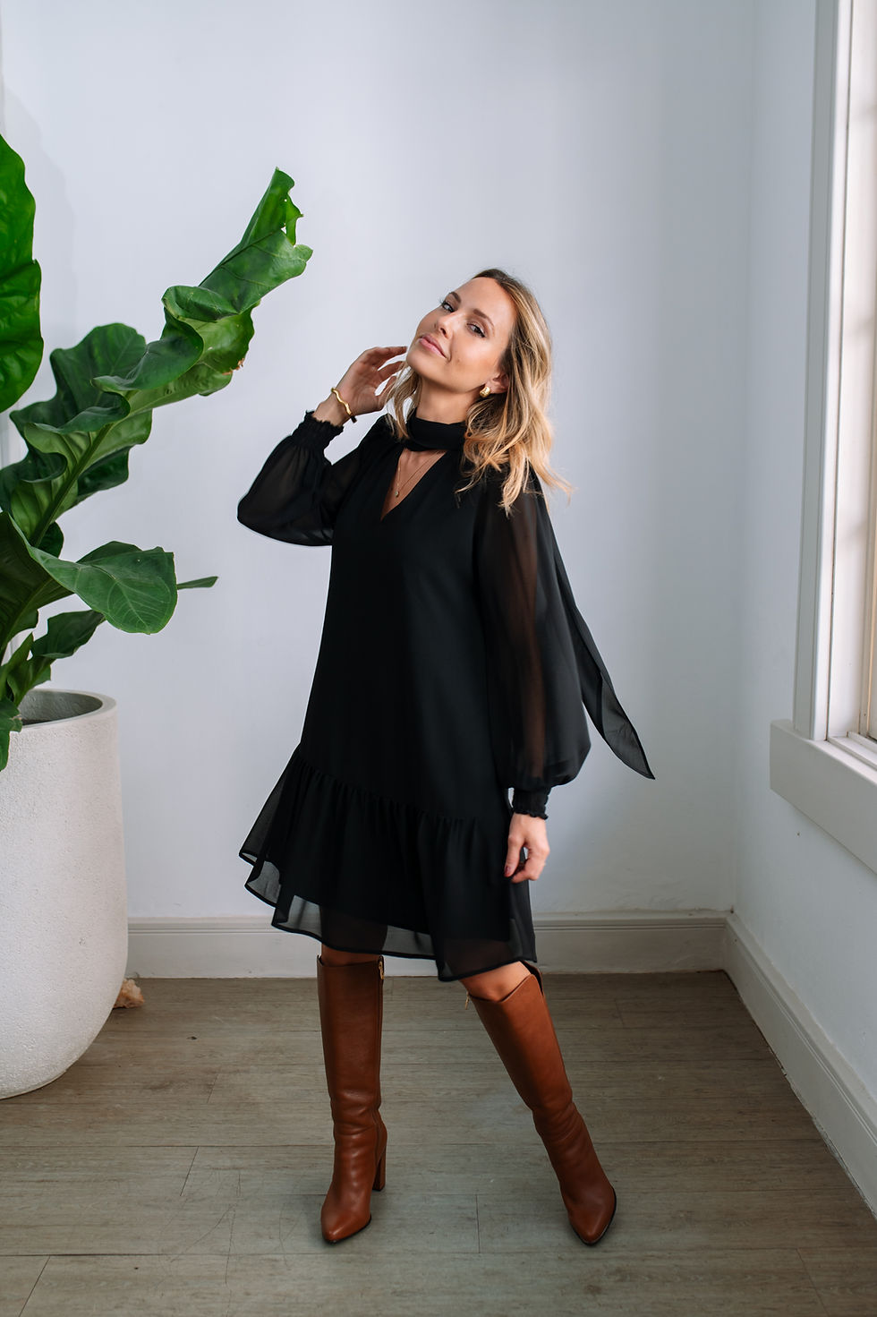 Miniatura: Vestido DAFNE curto soltinho 2 lados manga longa - Preto