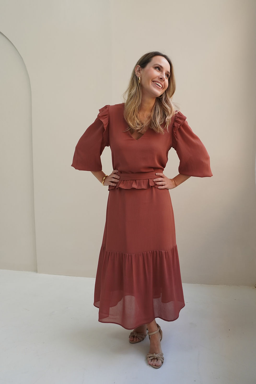 Miniatura: Vestido MAGNOLIA midi soltinho 2 lados manga 3/4 - Rosa Vintage