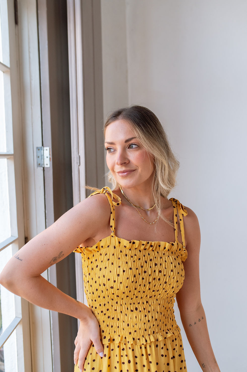 Miniatura: Vestido ANDY midi de alcinha - Viscose Poazinho Amarelo