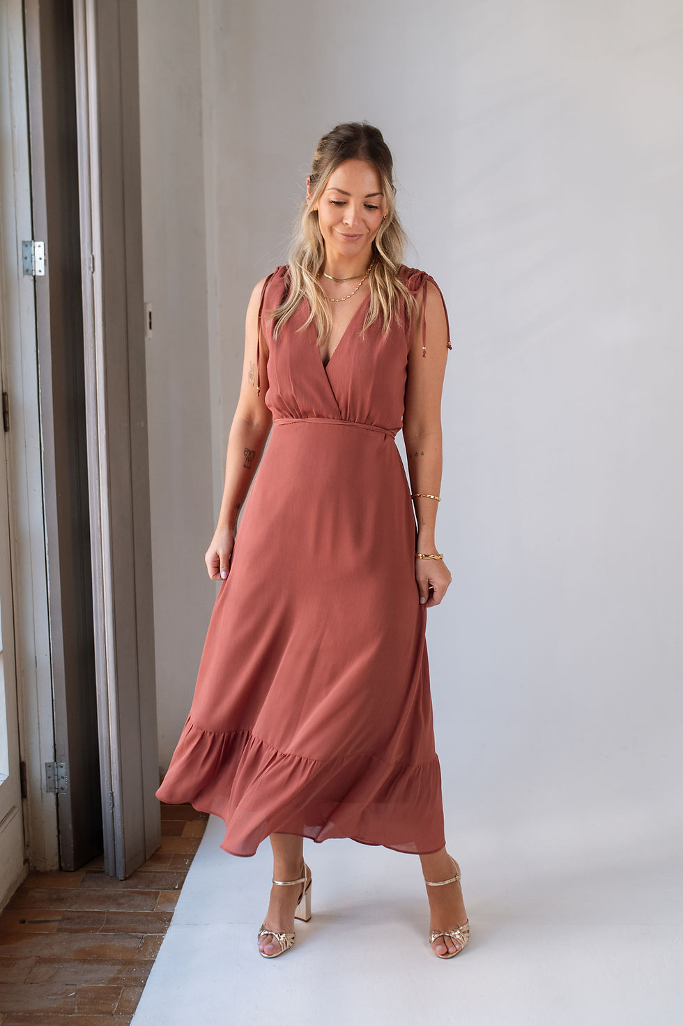 Miniatura: Vestido LUNA midi acinturado - Rosa Vintage